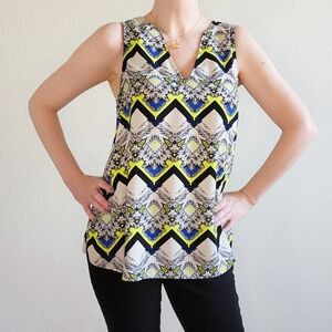 Black, White, Yellow, Blue, Sleeveless Blouse, Size M
